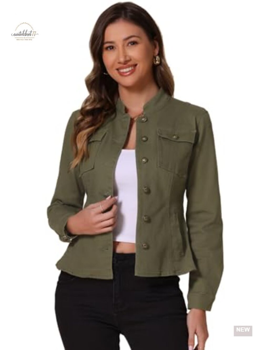 Denim Jacket Women Classic Stand Collar Long Sleeve Jean Jacket